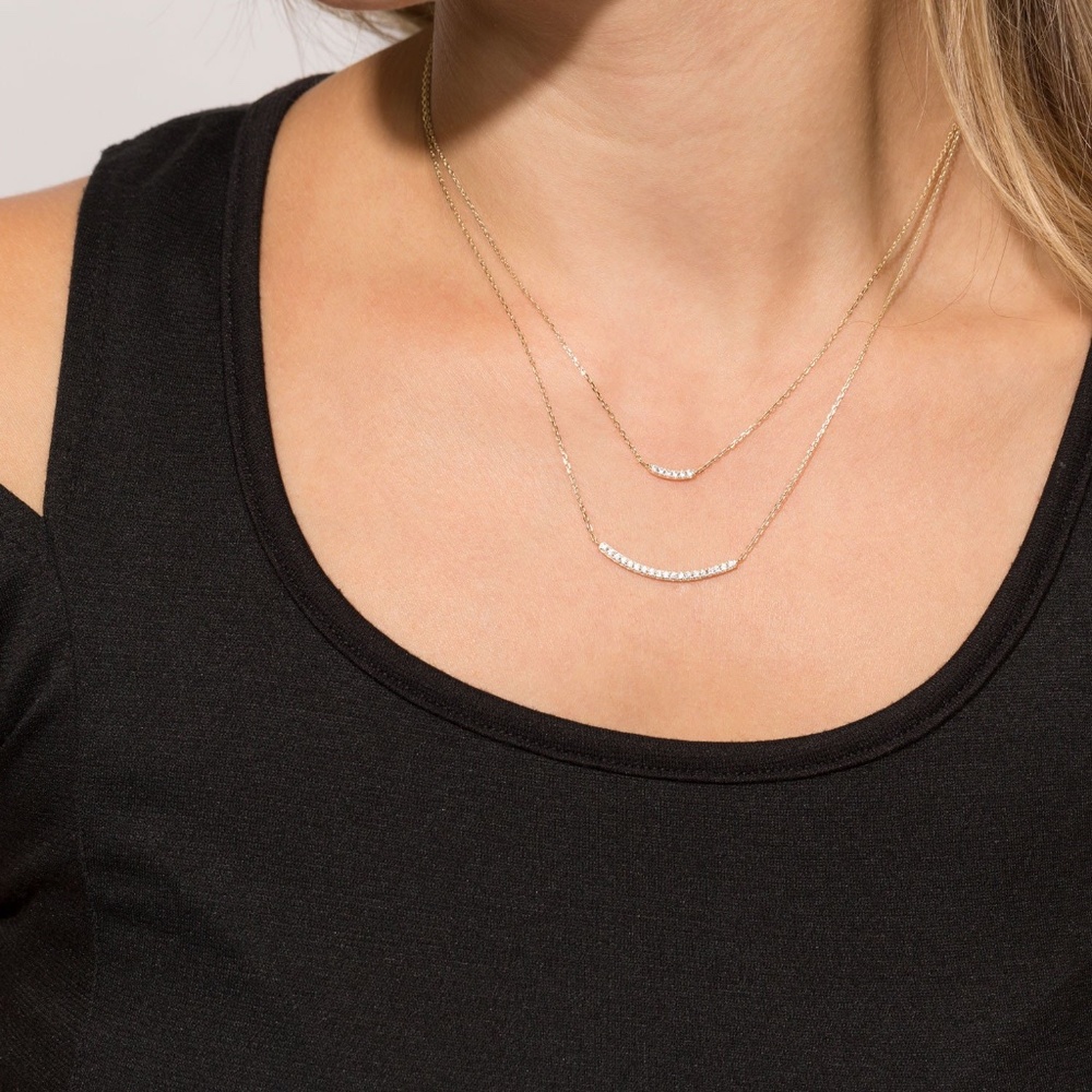 14K Gold Plated Double Strand Curved CZ Necklace